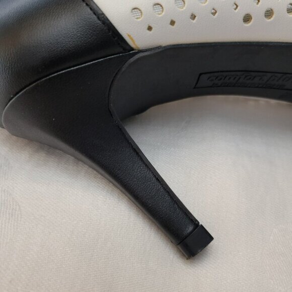 Women's Shoes Comfort Plus Predictions heels black white w/bow sz 7 1/2 Wide - Picture 5 of 10